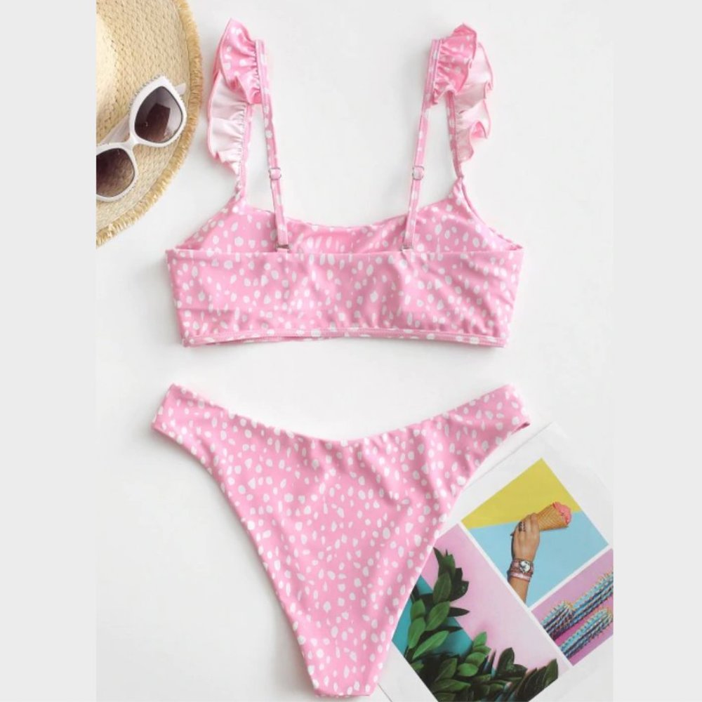 ZAFUL Animal Print Ruffle Cutout Bikini NWT - Picture 2 of 5